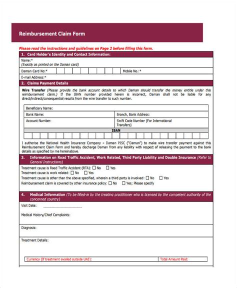 Free 37 Sample Claim Forms In Pdf Excel Ms Word Images