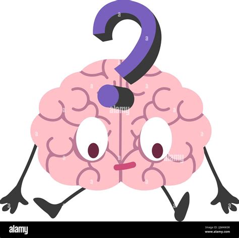 Puzzled Brain Mind Character With Question Mark Stock Vector Image