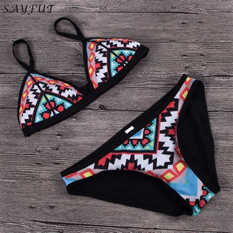 SAYFUT Sexy Colorful Print Biquini Swim Bathing Suit Plus Size Swimwear