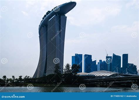 Evening View Of Singapore Beautiful Skyscrapers And Gold Lights