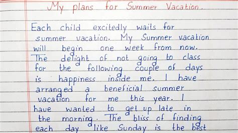 Write A Short Essay On My Plans For Summer Vacation Essay Writing