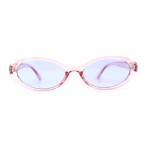 Sa106 Womens Simple Classical Oval Thin Plastic Sunglasses Pink Blue