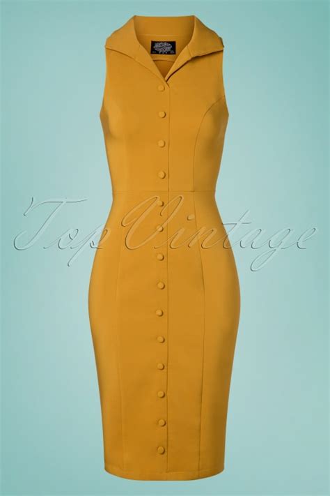 50s Margo Wiggle Dress In Mustard