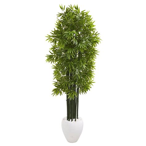 6 Bamboo Artificial Tree With Green Trunks In White Planter Uv