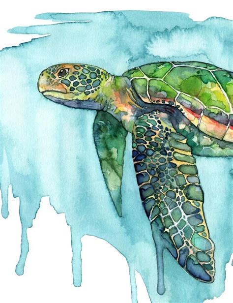 Sea Turtle Painting Watercolor Painting Sea Turtle Print Etsy Sea