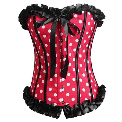 Red White Polka Dot With Black Pleated Trim Sexy Women Corset