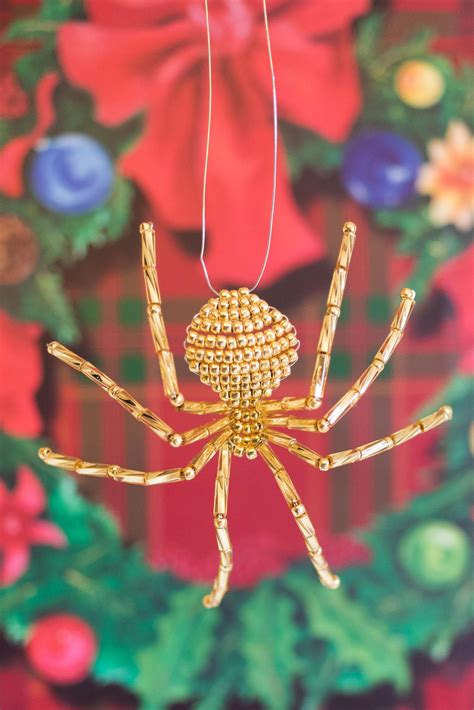 Christmas Beaded Spider Ornament Gold Christmas Tree Etsy Gold