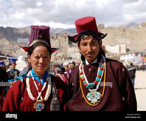 A Ladakhi Woman And Man Wearing Traditional Ladakhi Dress In Ladakh