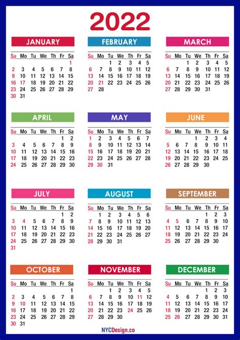 Free download printable yearly calendar 2021 and 2022 ai vector print template, place for photo, company logo or graphics. 2022 Calendars - NYCDesign.co | Calendars Printable Free