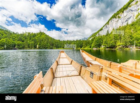 Beautiful View Of Traditional Wooden Rowing Boat On Scenic Summer