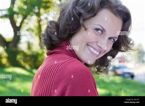 Close Up Of Womans Smiling Face Stock Photo Alamy