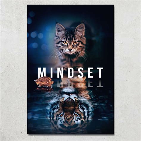 Mindset Is Everything Lion Tiger Wall Art Success Motivation Cat Poster