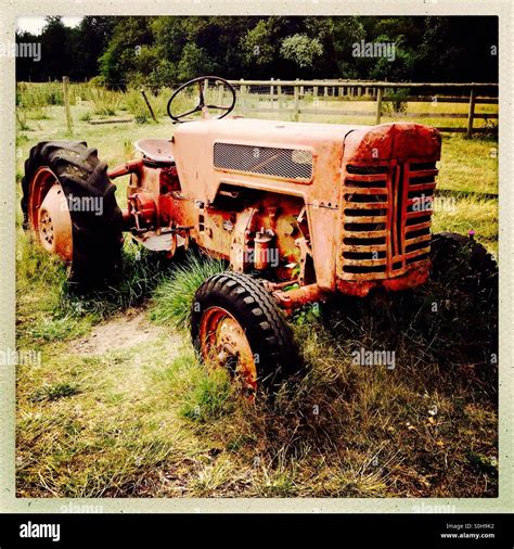 Vintage Red Tractor Stock Photo Alamy