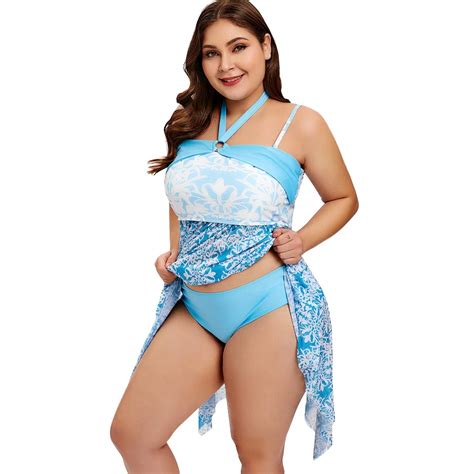 2019 plus size 4xl tankini set women swimwear two piece tribal print halter handkerchief