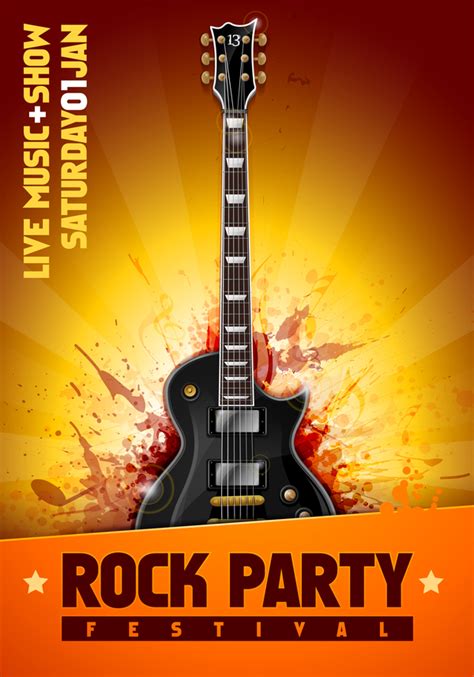 Rock Festival Party Poster With Guitar Vector 06 Vector Cover Free