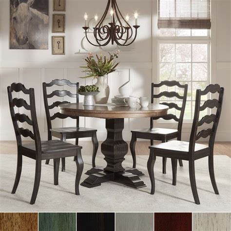 Eleanor Black Round Solid Wood Top 5 Piece Dining Set French Ladder