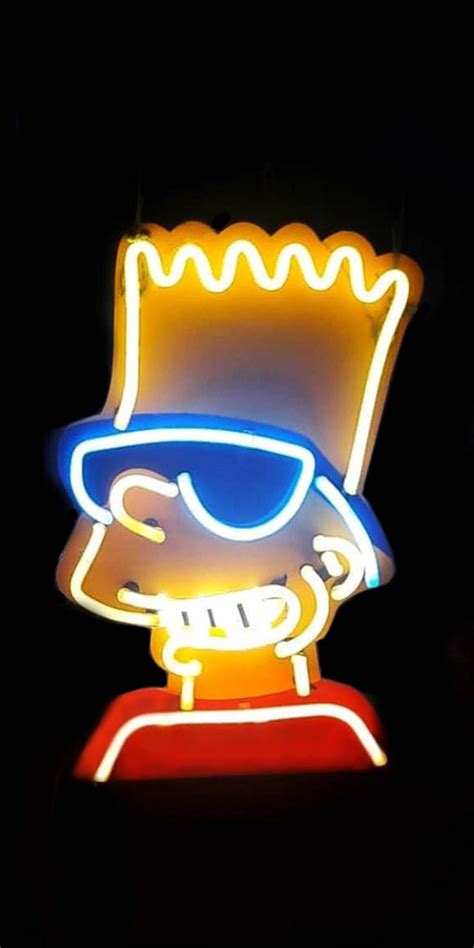 Neon Light Bart Simpson No Fundo Preto Papel De Parede Para Celular