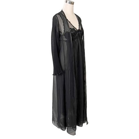 Victorias Secret Sheer Black Long Nightgown Robe Smal Gem