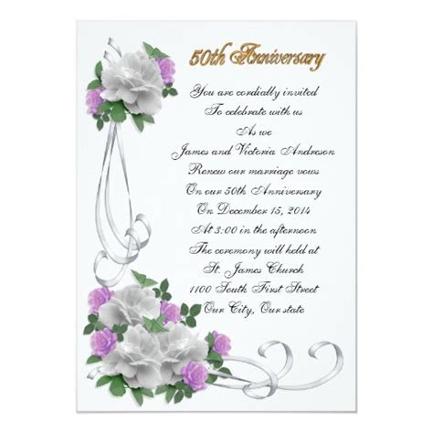 50th Wedding Anniversary Vow Renewal White Roses Card Zazzle