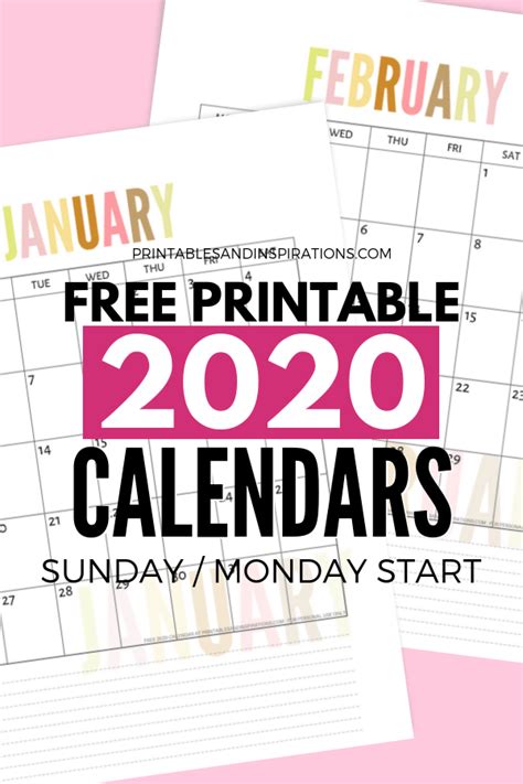 Free 2020 Calendar Printable Planner Pdf My Ultimate List