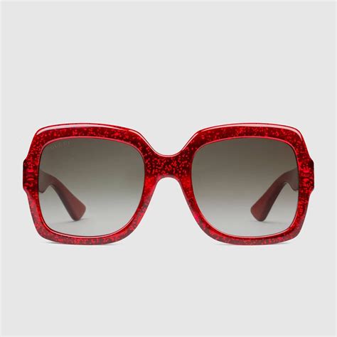 gucci oversize square frame acetate sunglasses glitter red acetate modesens sunglasses