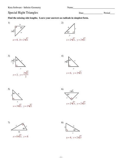 Special Right Triangles Worksheets Answer Key 30 60 90