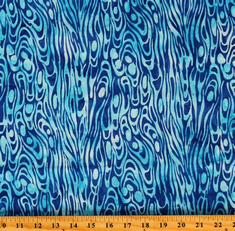 Cotton Batik Water Ocean Waves Shapes Into The Deep Blue Cotton Fabric