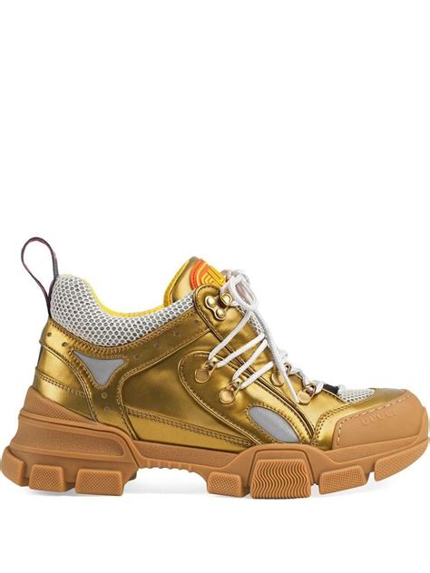 Gucci Flashtrek Leather Sneakers In Gold Metallic Lyst