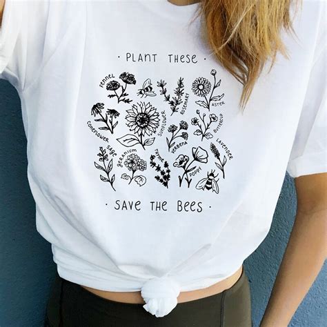 Plant These Save The Bees Flower Version Shirt Women Causal Save Bees