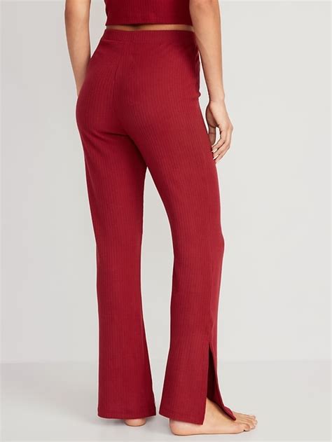 High Waisted Rib Knit Split Flare Lounge Pants Old Navy