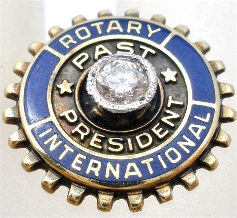 Vintage Past President Rotary Pin 10k Gold With Diamond Enamel