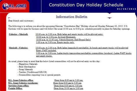 Clx Port Constitution Day Holiday Schedule Rl Jones Customhouse