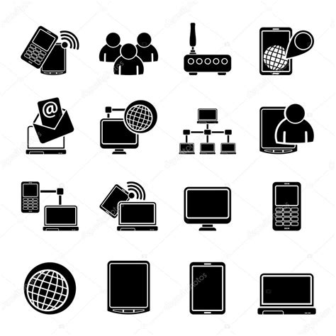 Silhouette Communication And Technology Equipment Icons — Stock Vector