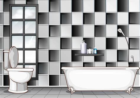 Bathroom With Black And White Tiles 455574 Vector Art At Vecteezy