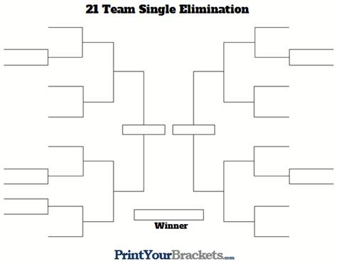 21 Team Single Elimination Printable Tournament Bracket