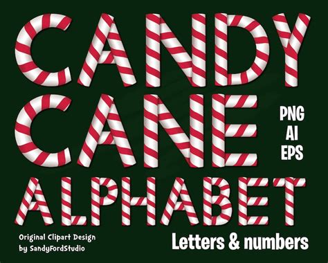 Candy Cane Alphabet Candy Cane Clipart Letters And Numbers Etsy