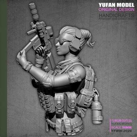 Yufan Model Resin Kits Bust Modern Female Soldier Resin Soldier Yfww