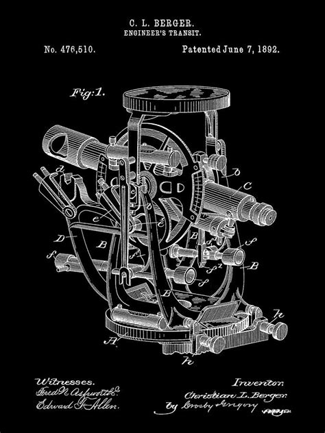 Engineers Transit Patent 1892 Black Digital Art By Stephen Younts Fine Art America