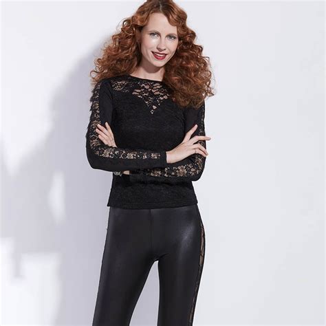 2018 women gothic shirt autumn black patchwork goth lace tops slim vintage long sleeve spring