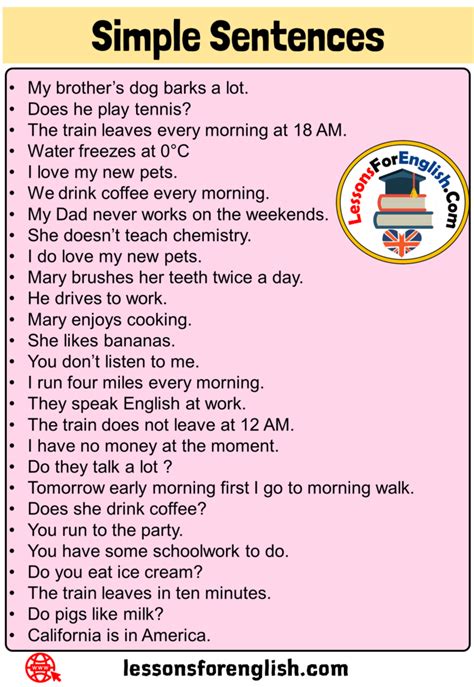 Simple Sentences Examples In English Lessons For English