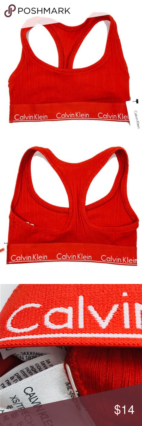 Calvin Klein Nwt Unlined Bralette Red Logo Xs Calvin Klein Nwt Unlined