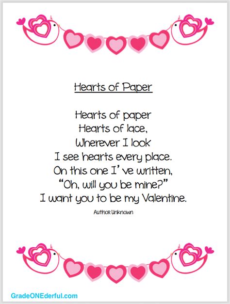 Valentine Poem And Clipart Freebies Grade Onederful