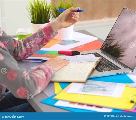 Designer Working At Desk Using Digitizer In His Office Stock Image