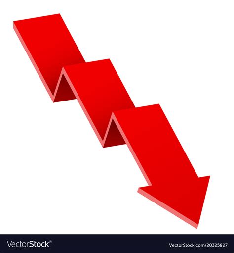 Arrows pointing in different directions. Red down arrow financial graph Royalty Free Vector Image