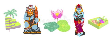 Set Of 5 Symbols From Bali Island Indonesia Rafflesia Flower Bali