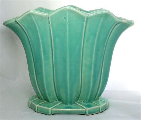 Vintage Mccoy Pottery Aqua Large Fan Vase Mccoy Pottery Pottery