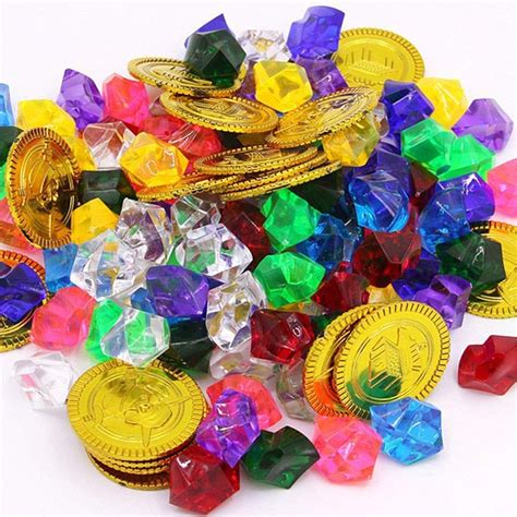 Xunke Plastic Coins And Acrylic Diamonds 50 Pirate Gold Coins And 100