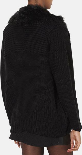 topshop faux fur trim cardigan in black lyst