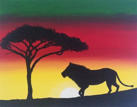 Lion Painting Sunset African Acacia Tree Silhouette 11 X14 Etsy