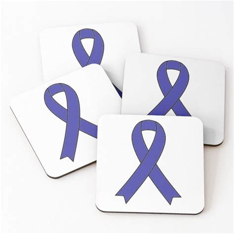 Blue Colon Cancer Ribbon Coasters Set Of 4 For Sale By